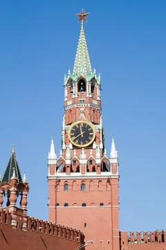 Kremlin tower with clock in Moscow Stock Photos
