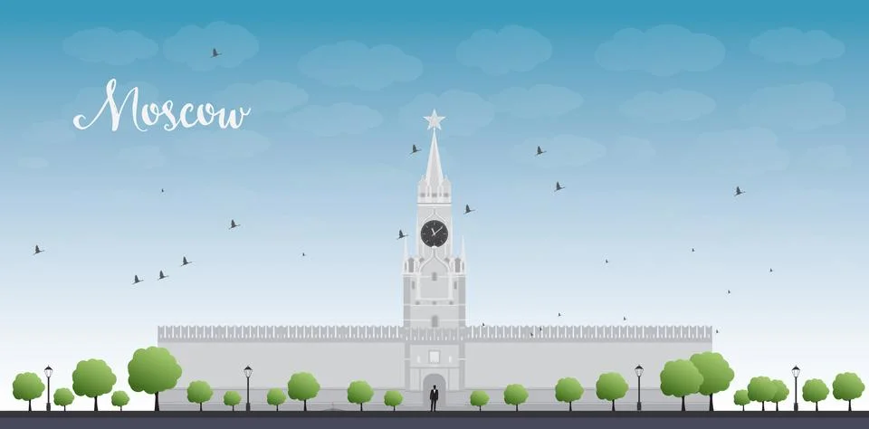 Kremlin tower with clock on Red Square Stock Illustration