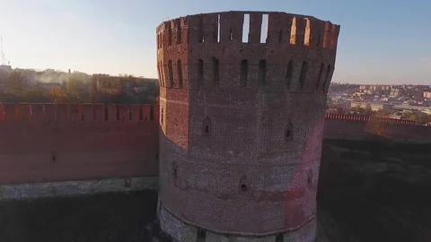 Kremlin Tower at Sunset  Copter Shooting Stock Footage 69859090