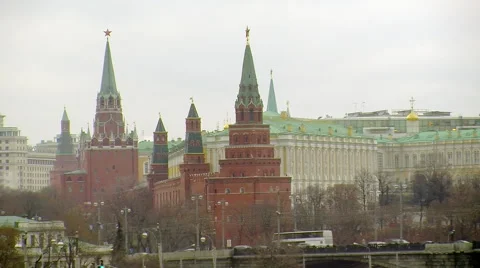Kremlin Towers by the River Stock Footage 44693727