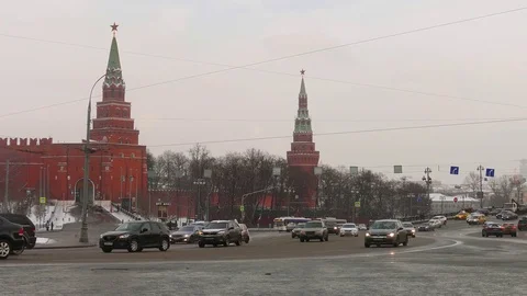 Kremlin with Traffic Stock Footage 76391680