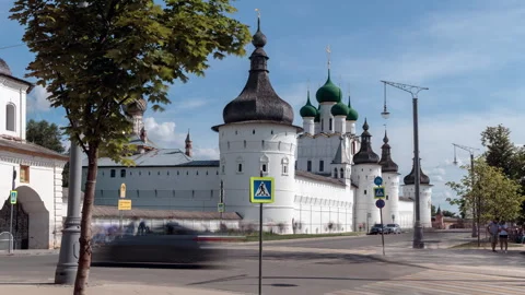The Kremlin wall of the ancient Rostov Kremlin. Stock Footage 294673906