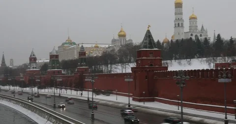 Kremlin wall, Moscow River Stock Footage 83618689