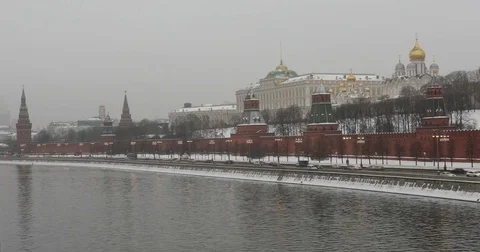 Kremlin wall, Moscow River Stock Footage 83619067
