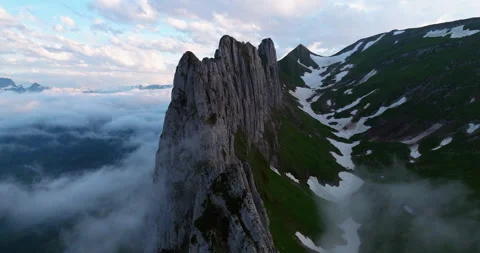 Kreuzberge Summit Ridge With Low Clouds At Sunset In Canton of St. Gallen, Stock Footage 284449686