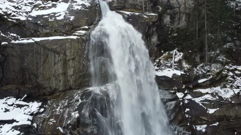 Krimml Waterfall Main Falls from a drone in Winter Stock Footage 224331250