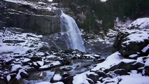 Krimml Waterfall Main Falls in Winter Stock Footage 224306853