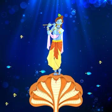 Krishna dancing on Kaliya Naag Stock Illustration