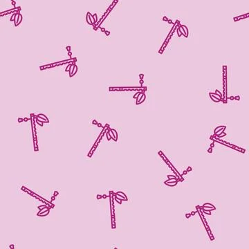 Krishna flute hinduism line vector seamless pattern Stock Illustration