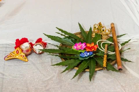 Krishna janmashtami studio background setup with props 스톡 사진
