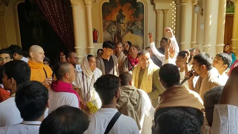Krishna Name Sankeertan in Iskcon Vrindavan India 库存影片 129570763