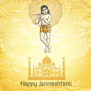 Krishna playing the flute. Vector illustration for the Indian festival of j.. Stock Illustration