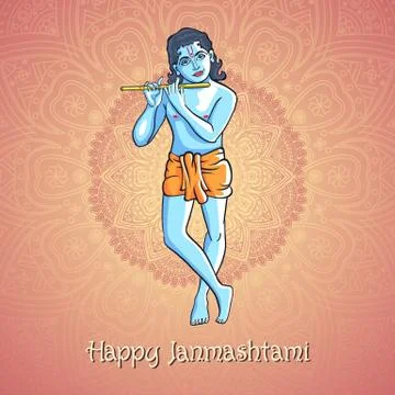 Krishna playing the flute. Vector illustration for the Indian festival of j.. Stock Illustration