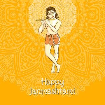Krishna playing the flute. Vector illustration for the Indian festival of j.. Stock Illustration