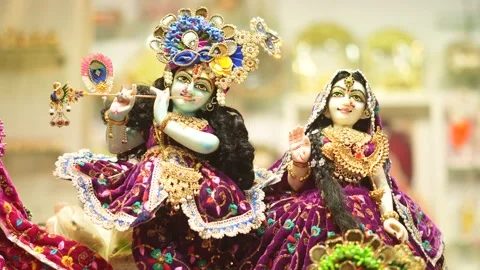 Krishna Radha Idol with Decorative Background Stock Footage 321025477