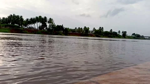 Krishna river, Krishna mai ghat at Sangli, Maharashtra, evening. Stock Footage 138326633