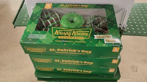 Krispy Kreme Doughnuts St. Patrick's Day Grocery Stock Footage 235383487