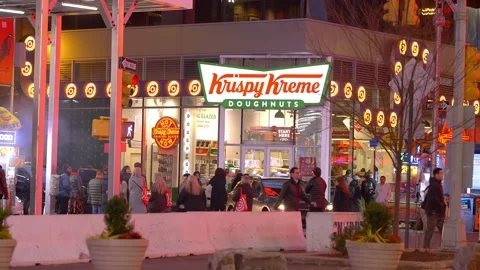 Krispy Kreme Doughnuts at Times Square New York - NEW YORK CITY, USA - FEBRUARY Stock Footage 234093426