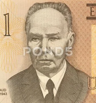 Kristjan Raud on 1 Kroon 1992 Banknote from Estonia Stock Photos