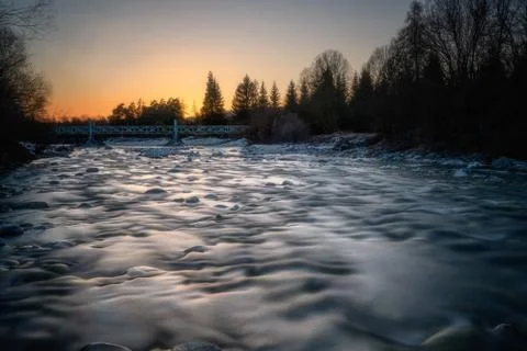 Krivan shield with the moon in full over a mountain river Stock Photos