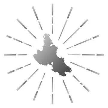 Krk gradiented sunburst. Map of the island with colorful star rays. Krk ill.. Ilustração Stock