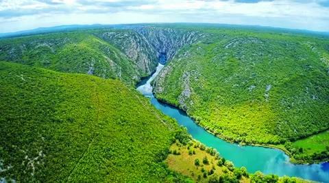 Krka river flow - aerial Stock-Footage 42812288