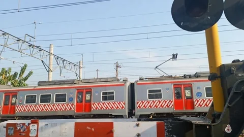 KRL train passes on the rails at normal speed Stock Footage 281039679