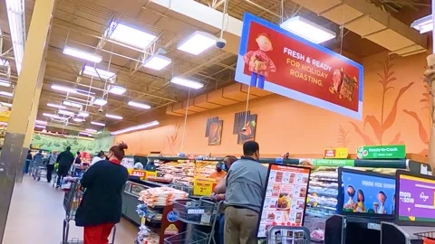 Kroger grocery store interior people at the deli not wearing face masks Stock Footage 144014960