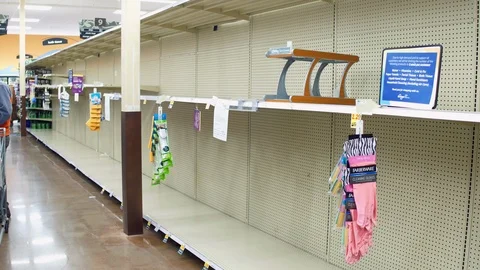 Kroger store empty bath tissue shelves during Coronavirus outbreak 4k Stock Footage 126556978