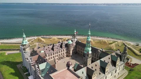 Kronborg Castle - Drone Fly Back Pan Stock Footage 219336199