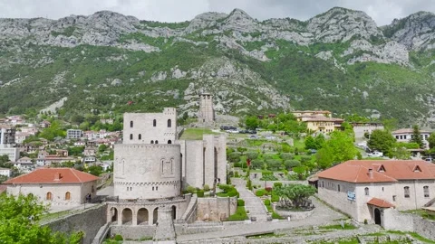Kruje and Mount Kruje from a drone, Ishem River, Albania Stock Footage 276195953