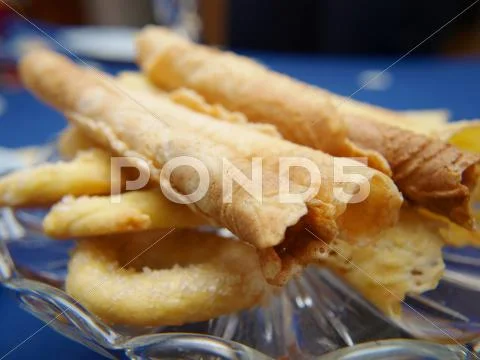 Krum kaker, norwegian cookies, old christmas tradition Stock Photos