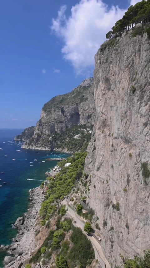 Via Krupp Coastal Path Beneath Sheer Cliffs on Capri, Italy Stock Footage 345271532