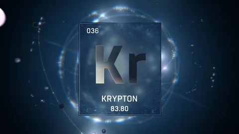 Krypton as Element 36 of the Periodic Table 3D animation on blue background 스톡 동영상 119504611