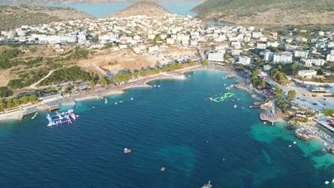 Ksamil Beach in Albania is a stunning spot with crystal-clear waters and sand Stock Footage 328167553