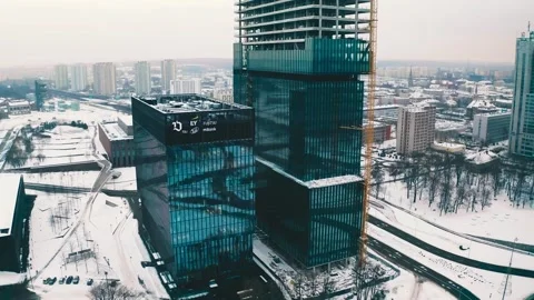 KTW construction in winter in Katowice, Poland (drone view) Stock Footage 149941444