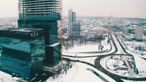 KTW construction in winter in Katowice, Poland (drone view) Stock Footage 149941773