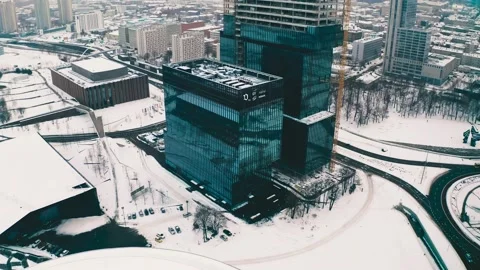 KTW office complex construction in winter in Katowice, Poland (drone view) Stock Footage 149941414
