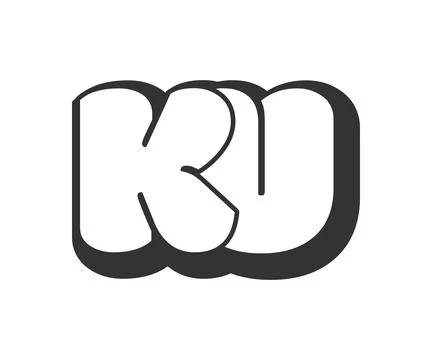 KU logo, bubble comic lettering, rounded in graffiti style black and white .. Stock Illustration