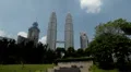 Kuala Lumpur 001City Center, view from Convention Center to Petronas Twin Tower HD Footage