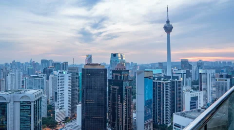 Kuala Lumpur Central Business District skyline sunset time lapse. Stock Footage