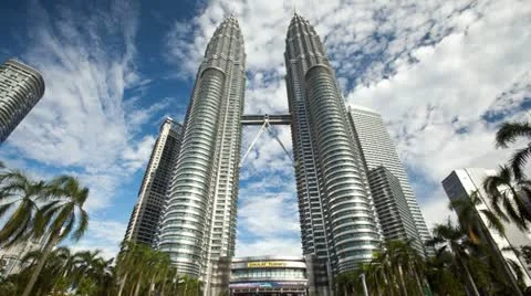 Kuala Lumpur City Center Twin Towers Timelapse - Front View Stock Footage