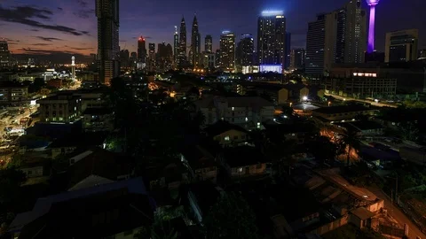 Kuala Lumpur city time lapse during dawn overlooking the city skyline Stock Footage 86042282
