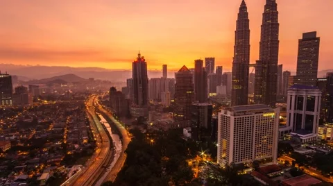 Kuala Lumpur Cityscape During Sunrise, Timelapse Stock Footage