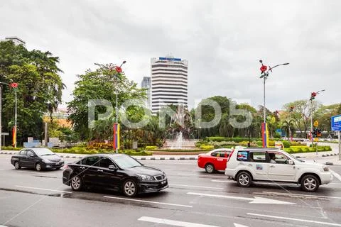 KUALA LUMPUR - February 04, 2013. Fountain in shape of tropical pitcher plan Stock Photos