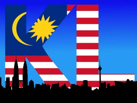Kuala lumpur with flag text Stock Illustration