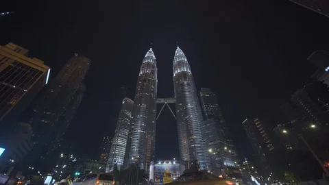 Kuala Lumpur landmarks, in front of KLCC twin tower building Stock Footage 122188099