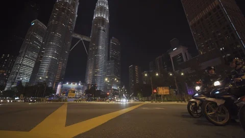 Kuala Lumpur landmarks, in front of KLCC twin tower building Stock Footage 122188146