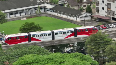 Kuala lumpur monorail line train traffic aerial panorama 4k malaysia Stock Footage 305105475