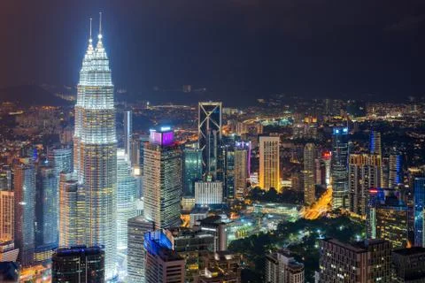 Kuala Lumpur skyline and skyscraper at night in Kuala Lumpur, Malaysia. Stock Photos